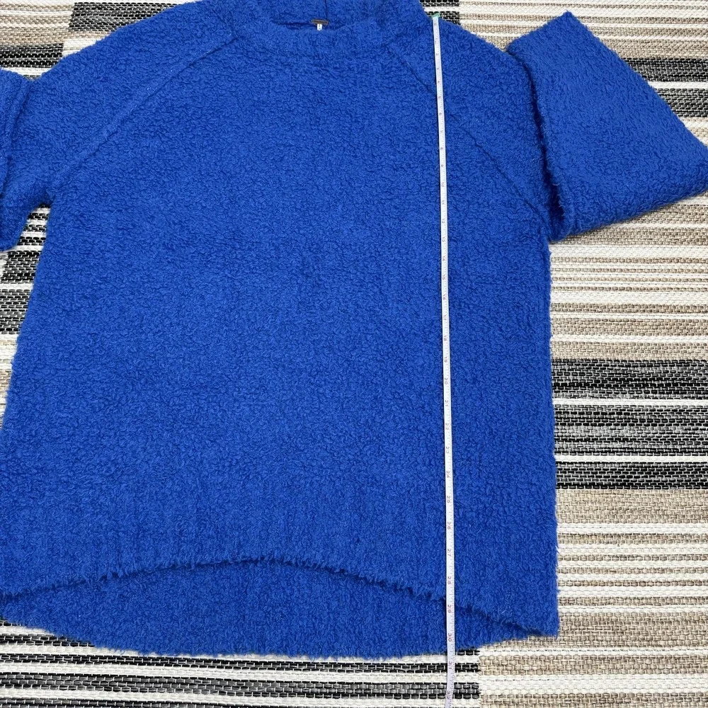 Free People Teddy Sweater Women's Small Blue Mock Neck Boucle‎ Pullover Knit